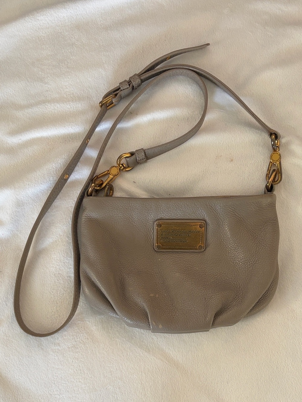 Marc by Marc Jacobs Taupe Gray Pebbled Leather Crossbody with Gold Hardware